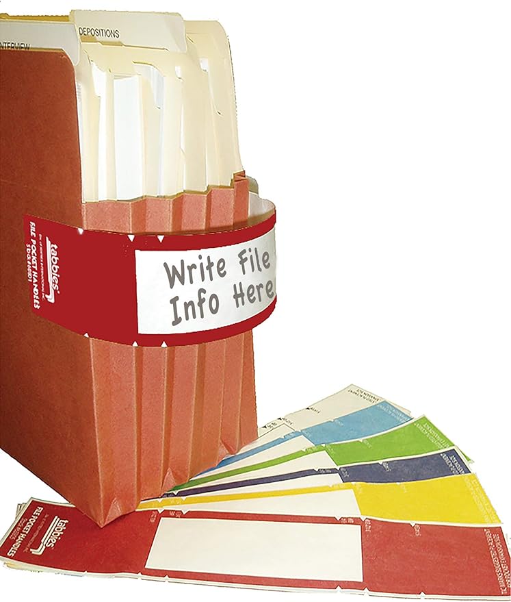 Tabbies File Pocket Handles, 9.63 X 2, Red/White, 4/Sheet, 12 Sheets/Pack