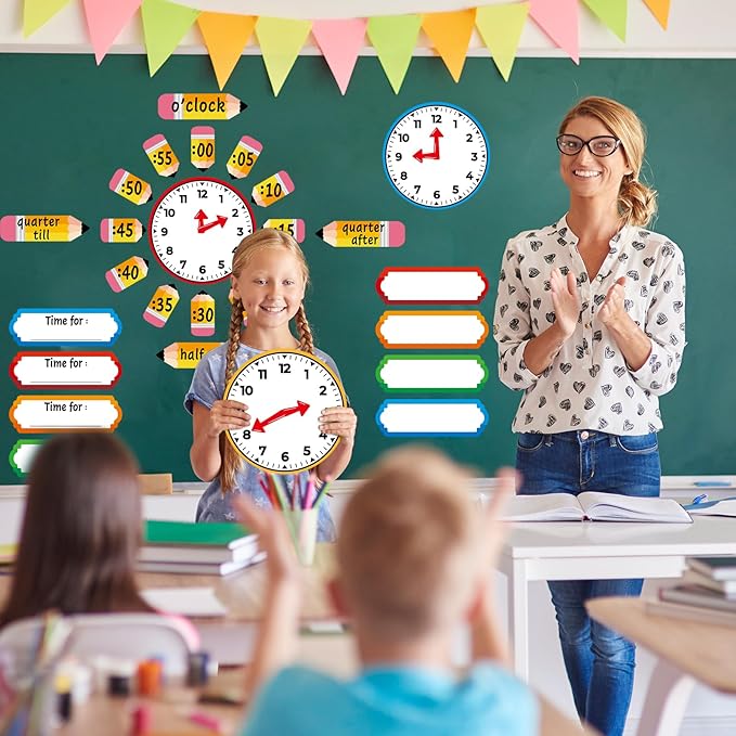 Color Telling Time Bulletin Board Decorations Classroom Decoration Analog Clock Practice Clock Cutouts Telling Time Teaching Clock for Kids Students Elementary Teacher Supplies