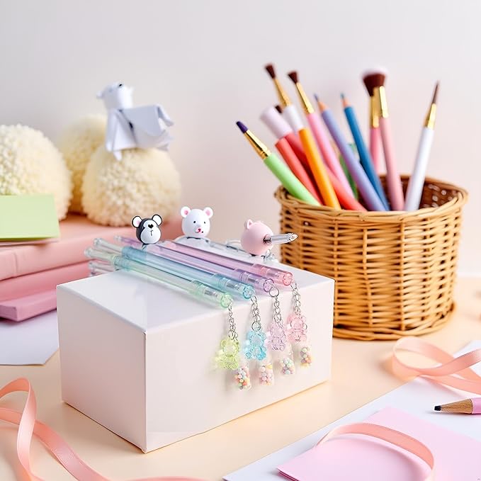Gel Pen Pendant Pen Cute Drifting Bottle Bear Pendant Gel Pen Stationery Sweet Lovely Erasable Pens School Office Supplies Rollerball Pens(bear random 1pc)