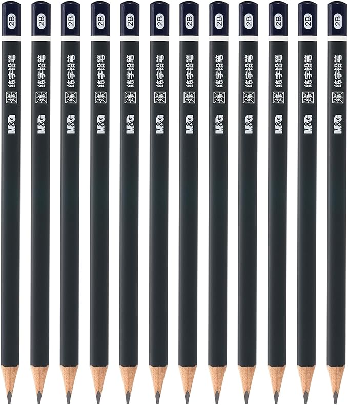 M&G Wooden Hexagonal 2B Pencils, 12 Pack, Grey