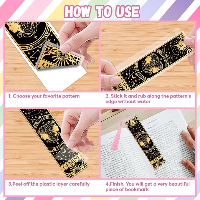 Peacoblue 30pcs UV DTF Bookmarks Transfer Stickers Wraps 12 Constellations for Women Men Reading, Waterproof Bookmarkers Decal(No Blank Bookmarks) for Acrylic Plastic Metal Blank Bookmark