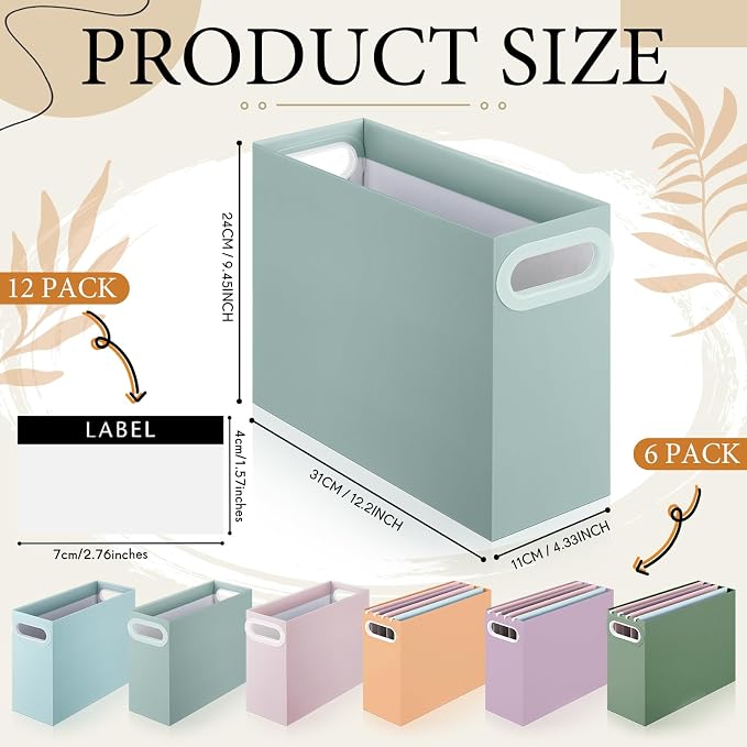 PerKoop 6 Pcs Morandi Color Hanging File Organizer Collapsible Cardboard File Box with Handle and Labels Pastel Hanging Folder Organizer Letter Size for Student Teacher Office Classroom (6 Colors)