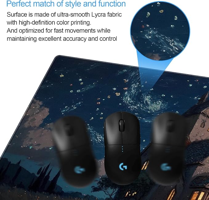 Anime Art Starry Sky Castle Desk Mat XL Large Gaming Mouse Pad | 31.5x15.7in, Non-Slip Base, Stitched Edges, Washable, Office Decor