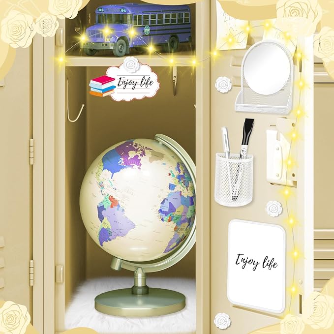 8 Pcs Locker Accessories Kit White Magnetic Mirror, Magnetic Pen Holders, Cute Flower Magnets,Locker Organizer Kit White Locker Accessories for Girls Back to School Essentials
