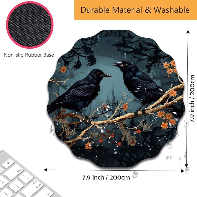 Pen Holder for Desk, PU Leather Multifunctional Desktop Storage Box and Anti-Slip Mouse Pad Set, Makeup Brush Holder Pen Organizer for Office and Home - Branch Crow