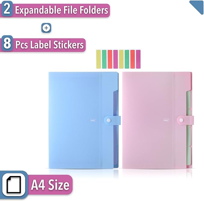 Mr. Pen Expanding File Folder, 2 Pack, 5 Pocket, Accordion Folder with Labels, A4/Letter Size, Waterproof and Tearproof