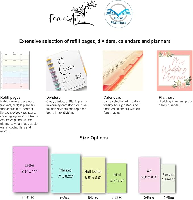 2027 Monthly Refills for 11-Disc Planners, Monthly Calendar for Big (Letter Size) Planners FeroniArt Inserts Compatible with Happy Planner ARC and TUL (11-Disc)