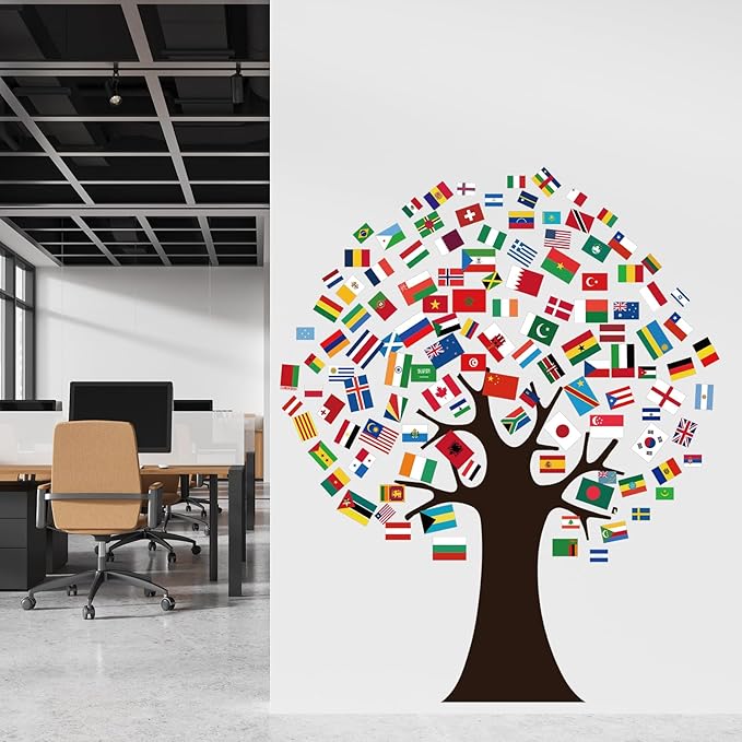World Flags Tree Bulletin Board Decorations International Flag Tree Paper Cutouts ClassroomTree for Wall School Nursery Blackboard Classroom Wall Decor Supplies