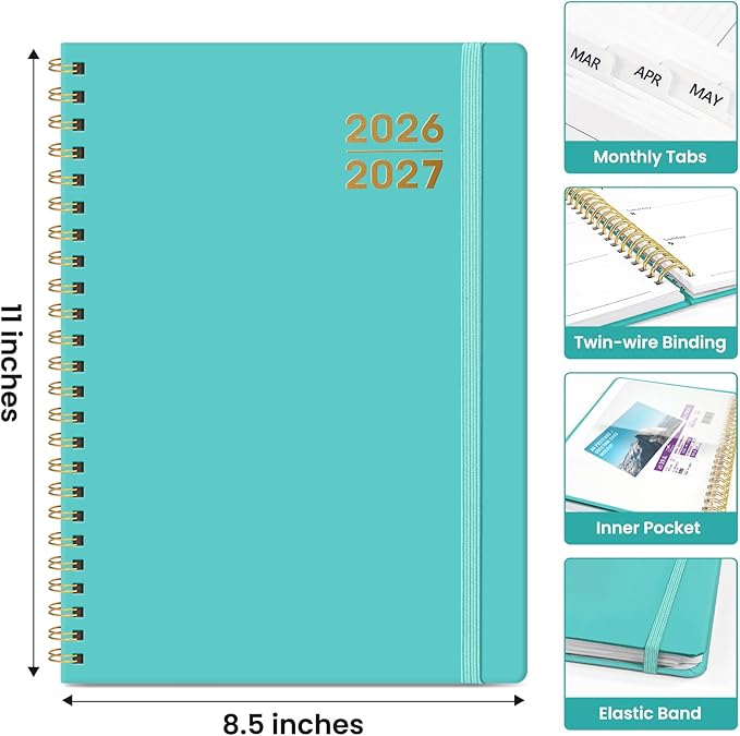 Planner 2026-2027 for Women & Men, Academic Monthly and Weekly Calendar Planner, Jul 2026 - Jun 2027, A4 (8.5" x 11"), Teacher Student Planning Book with Tabs, Ideal for Office School Supplies - Aquamarine