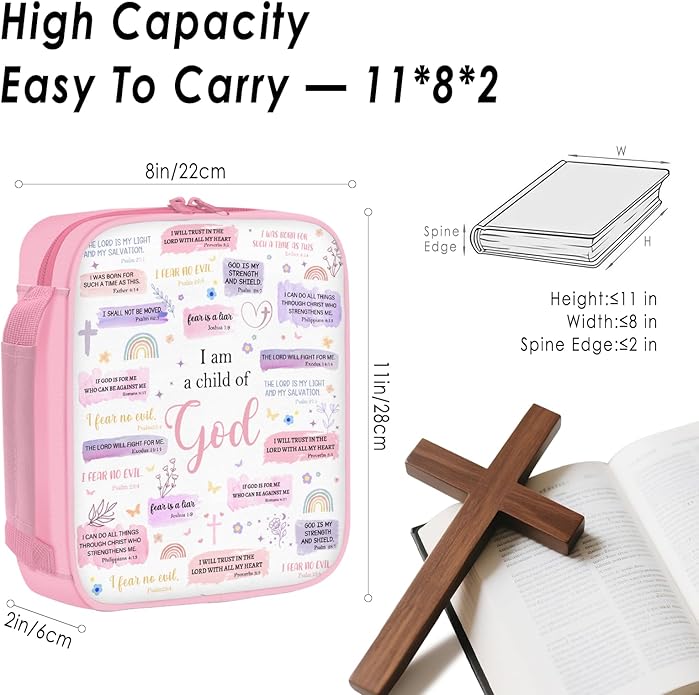 Bible Cover for Women, Bible Holder, Bible Cover With Handles, Bible Carrying Case, Bible Bags With Zipper and Pockets