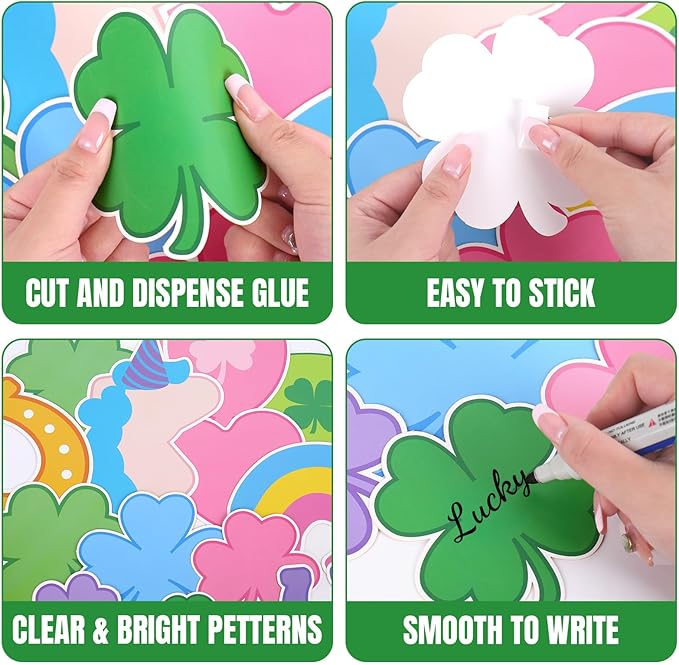JarThenaAMCS St. Patrick' s Day Bulletin Board Set Lucky Charms Tree Classroom Decorations Shamrock Irish Clover Gold Coin Unicorn Paper Cutouts for School Classroom Chalkboard Wall Decor Supplies