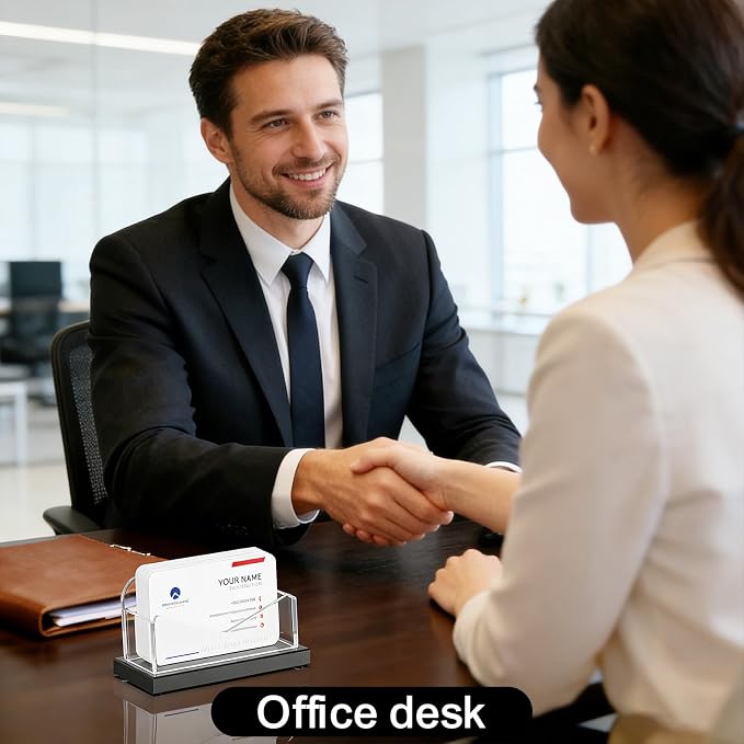 LUGUNU Acrylic Business Card Holder for Desk 2 Pack, Weighted Non-Slip Base Display Stand with 100-Card Capacity, Modern Professional Office Organizer for Home, Trade Shows, or Travel