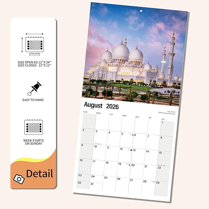 2025-2026 Wall Calendar Exotic Destination Planner Calendar, Hangable Monthly Wall Calendar with Large Blocks for Organizing & Planning, Academic Schedule, Home, Office & family, Thick & Sturdy Paper (12"x24" Open)