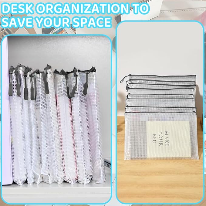 YOPCDJ 24pcs Mesh Zipper Pouch Bags, Large A3 17x12 Inches Reusable Bags Puzzle Storage Organizer Black Multipurpose for Travel Board Games School Office Supplies and Home Classroom Organization