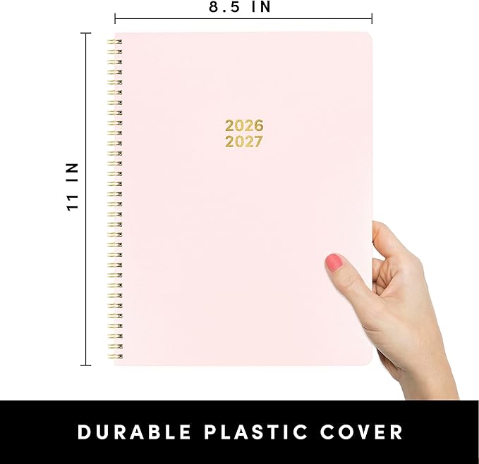 PAPERAGE 2 Year Monthly & Yearly Planner, 24 Months (January 2026 - December 2027), 8.5 in x 11 in, Spiral Bound 2026-2027 Planner with Monthly & Yearly Views, Note Pages & Trackers - Blush