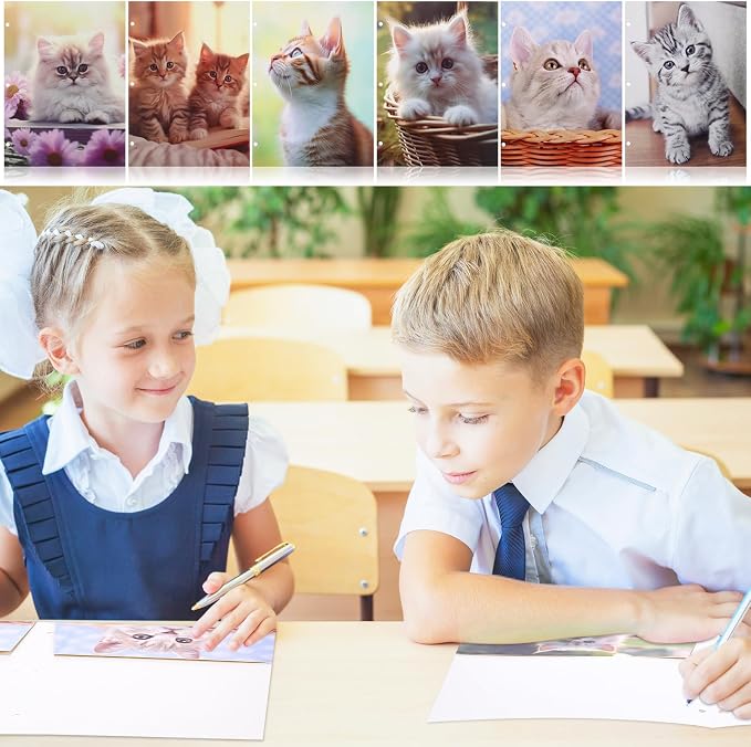 Handepo 18 pcs Pocket Folders 2 Pocket Letter Size 3 Ring File Folder Portfolio Kitten Decorative Folders for Teachers Students School Office Party Supplies 12X9.25 inch