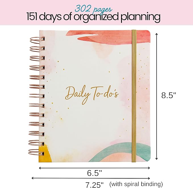 Paper 'n Such To Do List Notebook - Undated Daily Planner, Spiral Hardcover Notepad, College Essentials, Task Organizer Agenda Pad for Work, Notes and CheckList- Colorful Pink