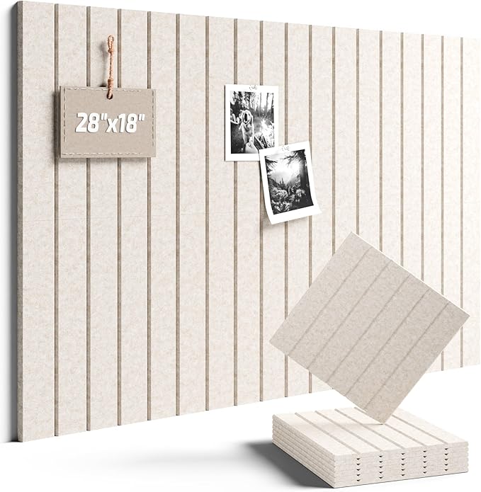 Fluxynara Felt Bulletin Board Tiles -28"x18" with 40 Adhesive Tabs, Cork Board Alternative for Office Decor, Push Pin Board Wall Organizer 6-Pack (Oatmeal)