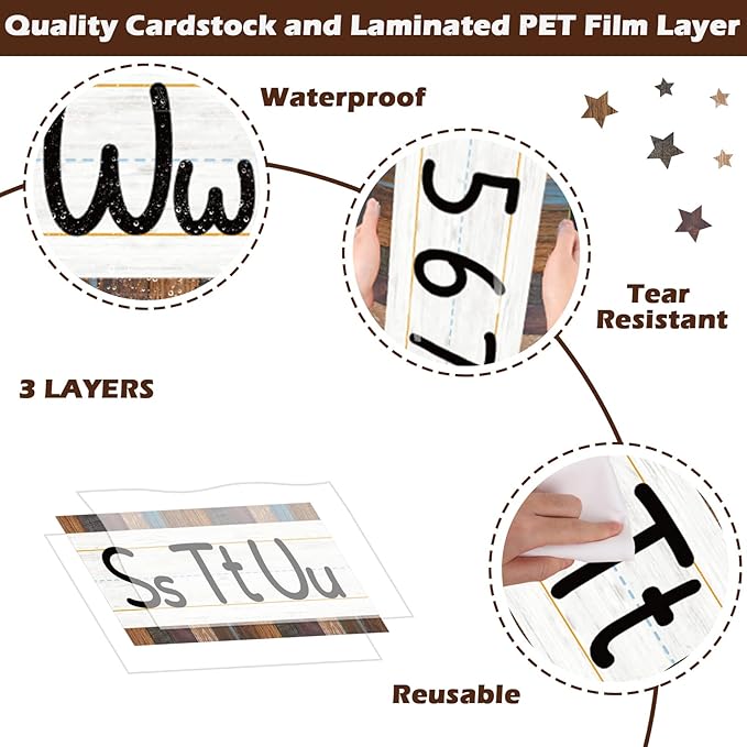 12 Pieces Alphabet Bulletin Board Strips Set Alphabet Line ABC Alphabet Banner & Number Border Posters for Preschool Kindergarten Classroom Playroom Bedroom (Industrial Chic)