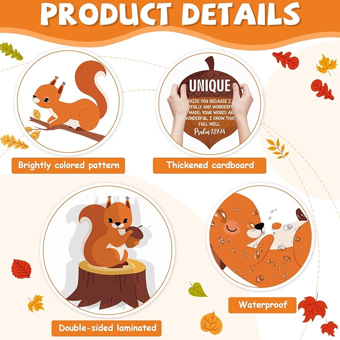 Fall Thanksgiving Religious Bulletin Board Set Autumn Squirrels Classroom Decorations Bible Verse Gathering Up God's Promises Paper Cutouts for Home Christian School Church Chalkboard Wall Door Decor