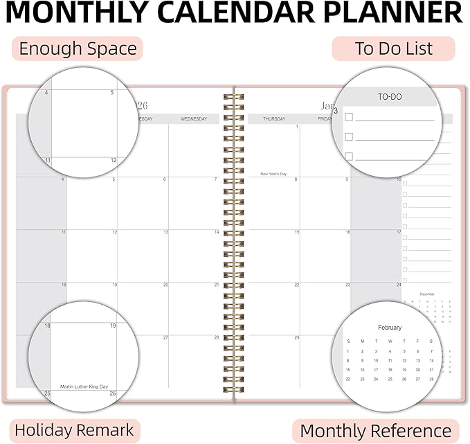 2026-2027 Monthly Planner, Jan 2026-June 2027, B5 (7" x 9"), 2 Year Monthly Planner, 24 month Calendar, Simple Calendar Planner Notebook Soft PVC Cover, Suitable for Schools & Offices, Pink
