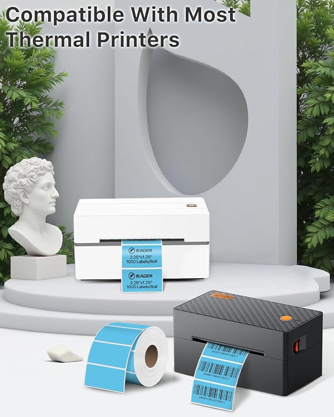iEager 2.25x1.25 Inch Thermal Labels, Blue Durable Thermal Printer Stickers, Self-Adhesive Rectangle Shipping Label Printer Sticker for Barcode, Name, Address, 1000 Labels/Roll