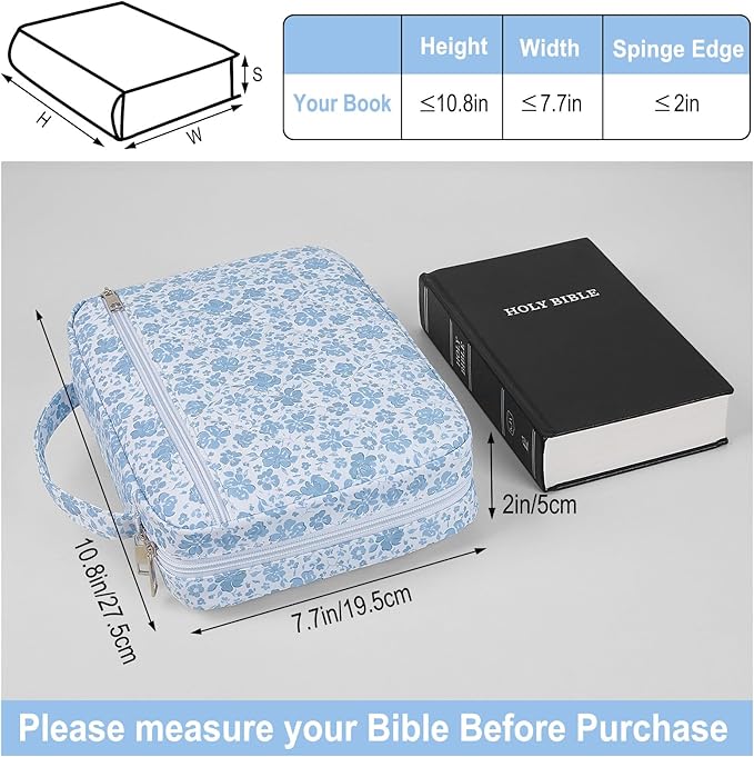 Bible Cover Case for Women, Quilted Bible Cover Bag with Handle for Girls, Bible Carrying Case Study Supplies Accessories for Women