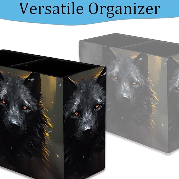 Pen Holder, Pencil Case, Makeup Brush Storage Box, Tableware Storage Box, Suitable for Office Or Home Item Organizing Stand - Black Wolf
