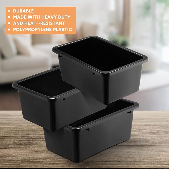 Tuanse 12 Pack Small Cubby Bins Plastic Storage Container Toy Book Closet Organizers for Toys, Crafts, Art Supplies, Books, Clothes, Office Classroom Supplies,11.4 x 7.5 x 4.9 Inches (Black)