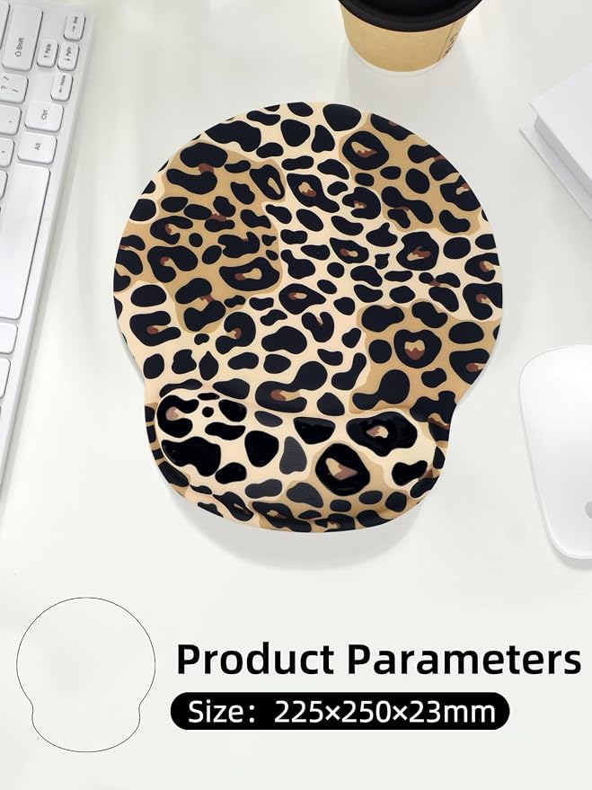 Leopard Mouse Pad Wrist Support Wrist Rest, Ergonomic Mouse Pad with Non-Slip Base for Office Gaming Working Computers,Desk Accessories Pain Relief Mouse Mat for Home&Game Decor, Brown