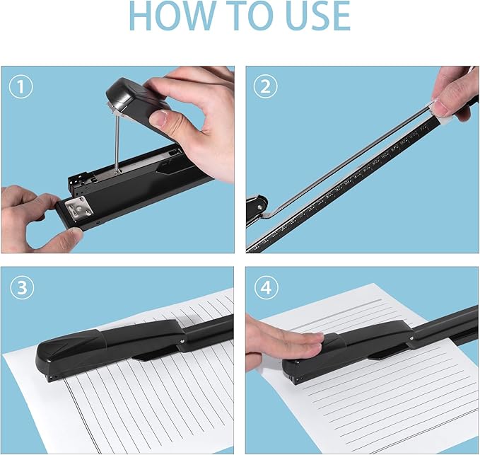 Long Reach Stapler with 1600 Staples, Saddle Stitch Binding Stapler Fits Various Paper Sizes, 50 Sheets Capacity, Long Stapler for Booklets or Book Binding