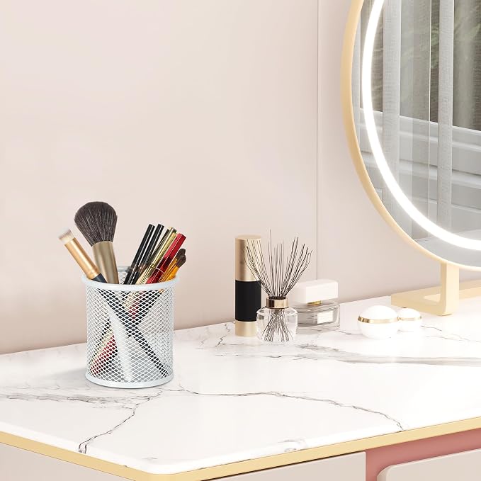 EasyPAG Metal 2-Piece Pen Holder Set Desk Accessories & Workspace Organizers for Classroom, School & Office,White