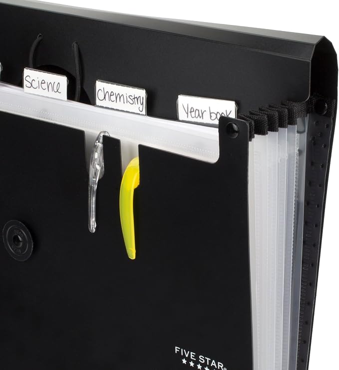 Five Star Expanding File Organizer, 6-Pocket Accordian File Organizer, Bungee Closure, Holds 8-1/2" x 11" Paper, Black (72391)