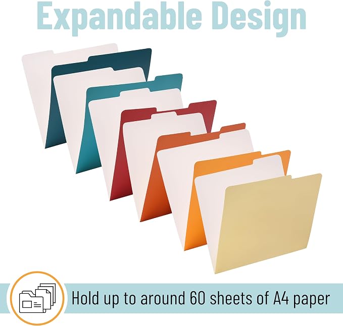 Mr. Pen- Office File Folder, 18 Pack, Retro Colors, 1/3-Cut Tab, Colored File Folders Letter Size, Colored Folders, Office Supplies File Folders with Tabs