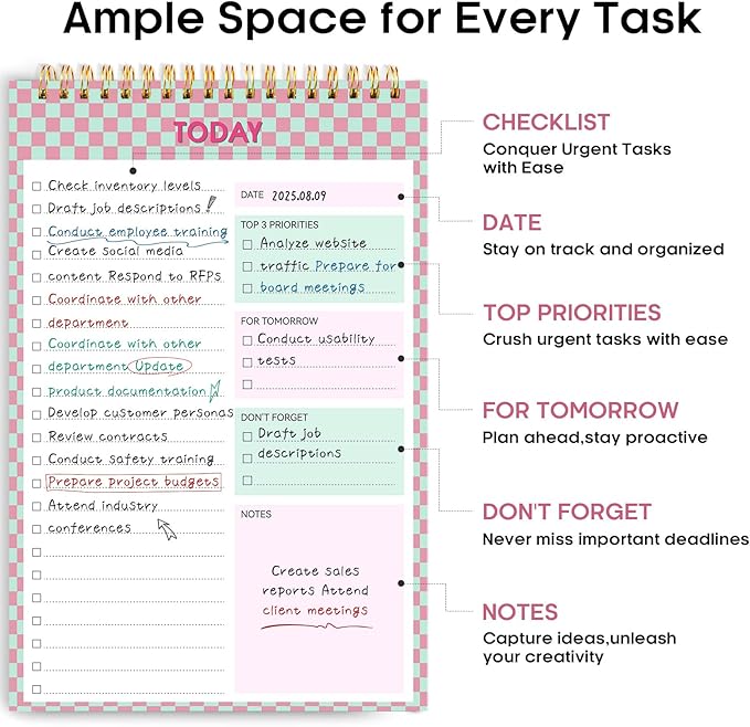 Taja To Do List Notepad - To Do List Notebook for Work with 52 Sheets, 9.8" x 6.5", Undated Daily Planner Perfect for Daily Tasks and Goal Setting, Notepad Suitable for Office, Home & School - Bubble Checkered