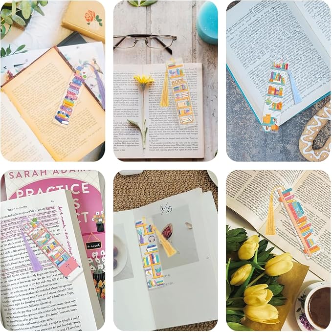 Peacoblue 30pcs UV DTF Bookmarks Transfer Stickers Wraps Candy Color Bookshelf for Women Men Reading, Waterproof Bookmarkers Decal(No Blank Bookmarks) for Acrylic Plastic Metal Blank Bookmark