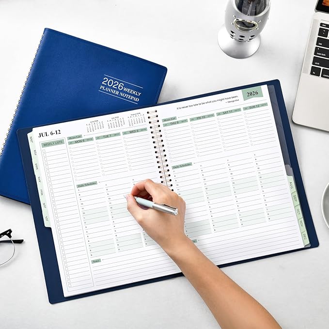 2026 Planner - Planner 2026 Weekly and Monthly, 11.38'' x 8.74'', 2026 Calendar Leather Planner, JAN 2026 - DEC 2026, Daily Hourly Appointment Book, To Do List, Monthly Tabs, Faux Soft Leather, Back Pockets - Blue