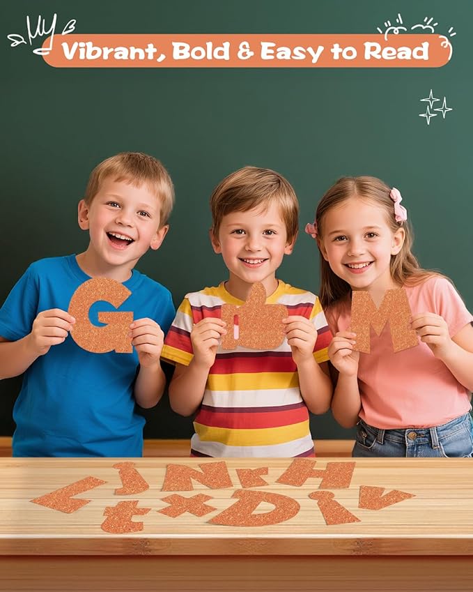 249 Pcs Glitter Bulletin Board Letters Numbers and Punctuation, 4 Inch Alphabet Poster Board Cardboard Letter Cutouts with Adhesive Dots for Classroom Bulletin Board School Decorations (Orange)