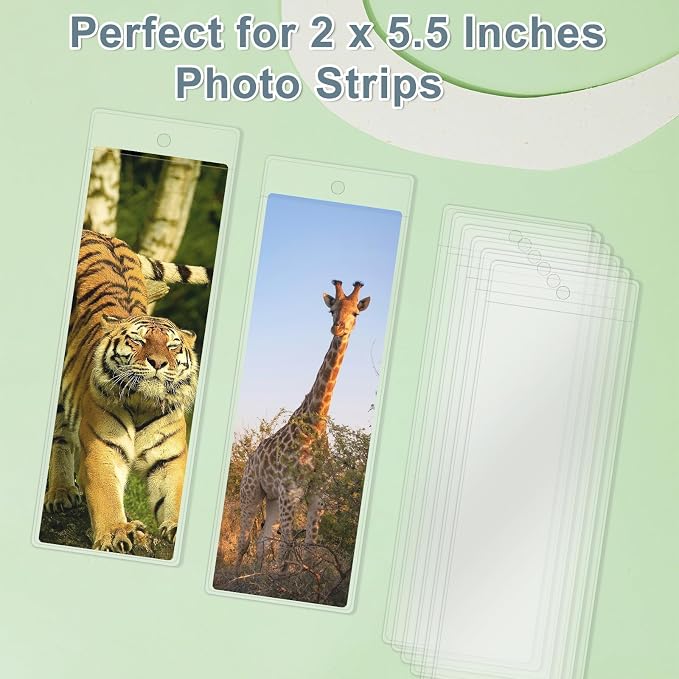 DSYIL 100 Pack Bookmark Sleeves Clear, Plastic Holders for 5.5 x 2 Inches Bookmark Bulk, Blank Cover for Photo Booth, Reading and Office Use