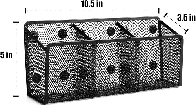 Ameceres Magnetic Pencil Holder - Extra Strong Magnets Mesh Marker Holder Perfect for Whiteboard, Refrigerator and Locker Accessories (3-Compartment (1 Pack))