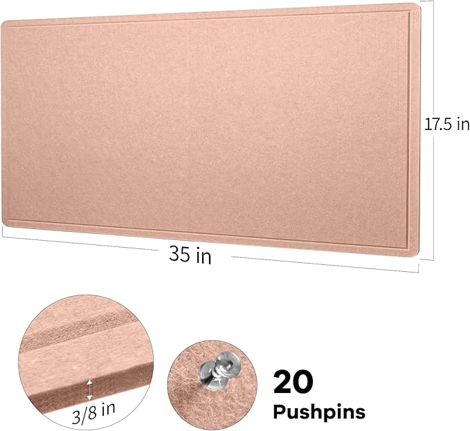 Lightomorrow Bulletin Board, 35 x 17 1/2 inches Felt Board - Decorative Pin Board, Cork Board Alternative for Wall, Foldable Self-Adhesive Vision Board Prayer Board with 20 Pushpins-Mauvey Pink