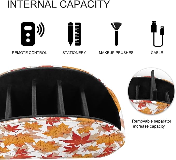 FUSURIRE Fall Maple Leaves Tv Remote Controllers Holders for Desk Bed Couch Sofa, PU Leather Desk Storage Box Cosmetic Cup Multi-functional Pencil Holder, Autumn Theme Home&Office Accessories