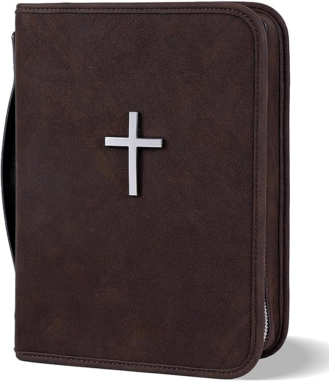 Vegan Leather Bible Cover Case, Bible Bag with Phone Pocket, Bible Case for Men Women, Christian Gift Box Packaging (Brown)