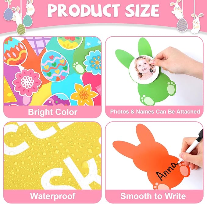 Qyeahkj 60Pcs Easter Bulletin Board Decoration Easter Egg Bunny Cutout DIY Picture Frame Crafts Our Class Is Hoppin Wall Bulletin Board Set for Easter Holiday Teacher School Office Chalkboard Supplies