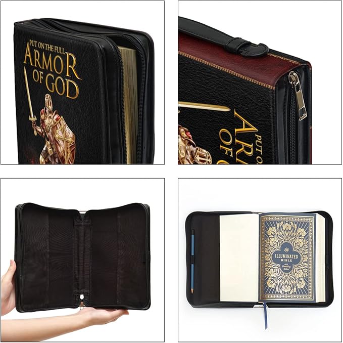 Jesuspirit - Leather Bible Cover for Men - Personalized Bible Case for Men, Bible Study Supplies, Christian Gifts for Men & Women (B - Armor of God, XL)
