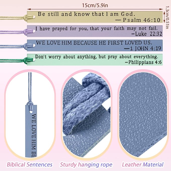 Laumoi 10 Pcs Christian Leather Bookmarks, Handmade Bible Verses Scripture Bookmarks for Women & Men, Religious Christian Gifts for Book Lovers, Church & Book Club Supplies(Elegant, Macaron Color)