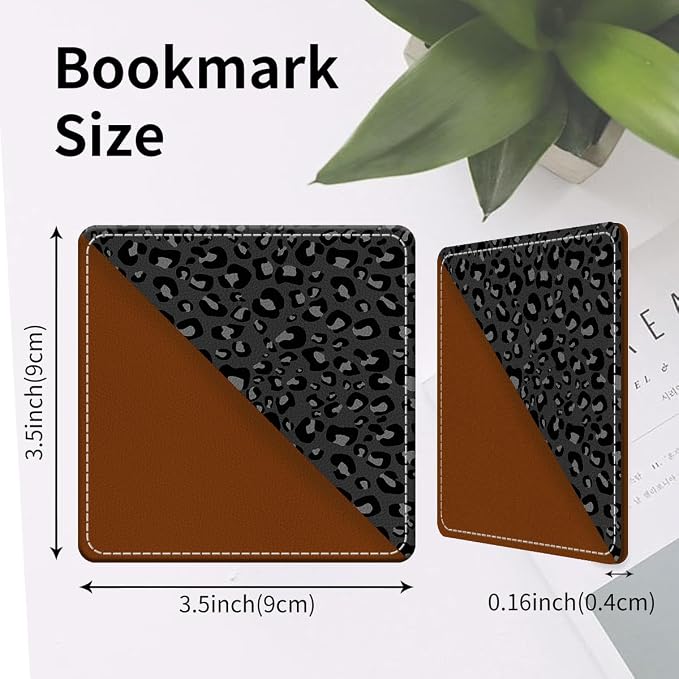Cute Leather Bookmarks, Fun Triangle Making Corner Bookmark, Book Accessories for Reading Book Lovers, Unbreakable Page Markers for Women Men Black Grey Leopard