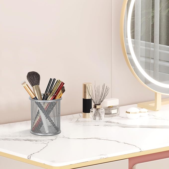 EasyPAG Pencil Holder for Desk, 2 Pack Metal Pen Organizer, Mesh Pencil Cup Organizer for Home, Office, Classroom, School, Silver