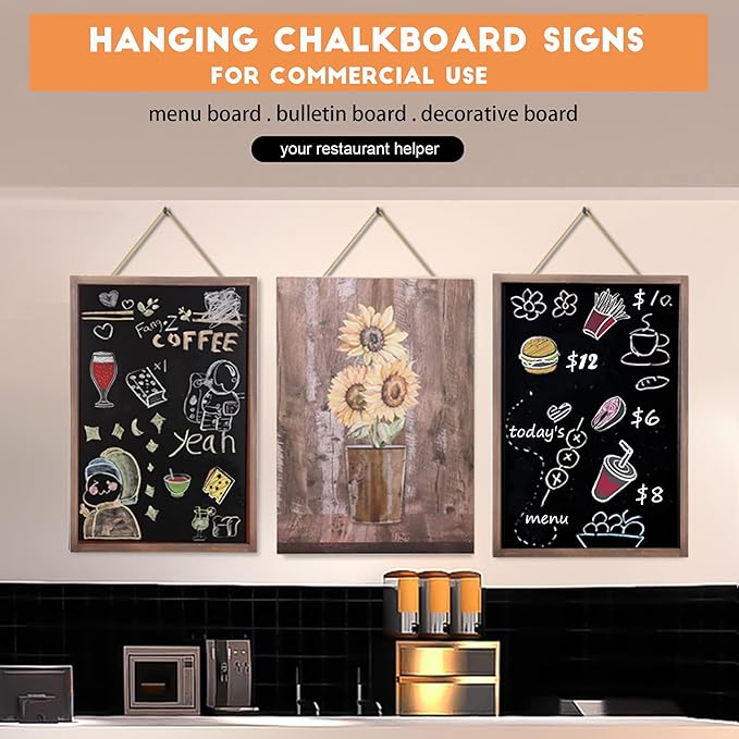 SELEAD 2-Pack Solid Wood Frame Chalkboard Signs with Dustless Chalk - 12"x16" Small Wall Hanging Chalk Board, Double-sided Message Menu Board + Rustic Sunflower Art Decor for Business, Home, Farmhouse
