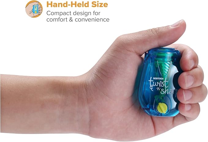 Bostitch Office Pencil Sharpener, Manual, Twist-n-Sharp with Shavings Tray, Kids, Boys, Girls, Colored Pencils, 3-Pack, Lime Green, Blue and Red